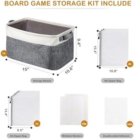 Lukeline Board Game Storage Kit Include 2 Storage Basket and 20pcs Zipper Bags, Board Game Organizer with Writable Stickers and Dispensing, Suitable for Puzzle Storage, Toys, Building Blocks, Document - Image 7