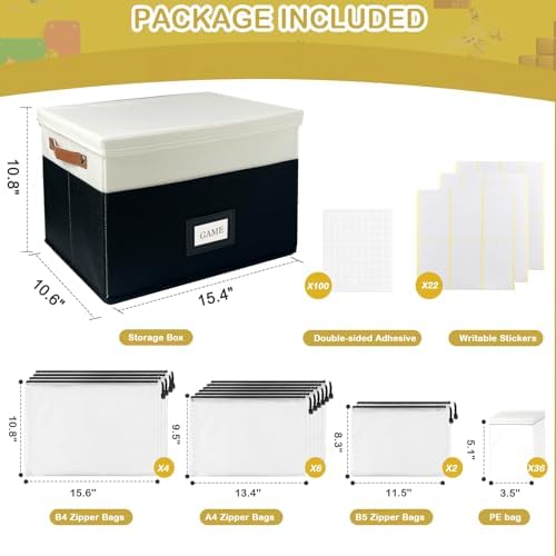 Board Game Storage, Board Game Organizer with 12pcs Zipper Bags and Writable Stickers, Board Organizers Storage with Lid for Office Supplies, Puzzles, Video Game, Craft Product - Image 7