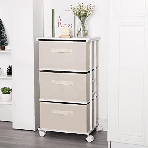 MAX Houser Dresser Tower with 3 Drawers for Bedroom, Fabric Storage Organizer Unit, Chest of Drawers with with WoodTop, Small Vertical Storage for Guest Room, Closet, Entryway(Beige) - Image 6