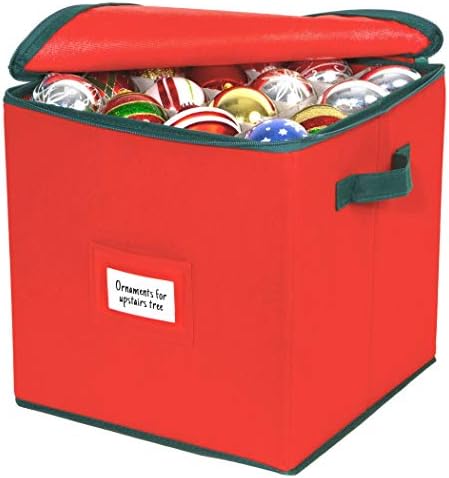 HOLDN’ STORAGE Christmas Ornament Storage Box Christmas Decor Storage Containers that Store up to 64 – 3” x 3” Holiday Xmas Ornaments – Adjustable Compartment To Fit Many Sizes Ornaments – Red - Image 6