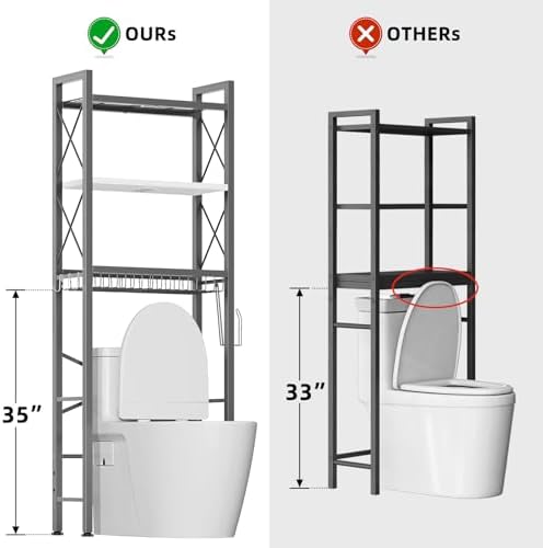 Kalrin Over The Toilet Storage with X Shape Side Guardrail, 3-Tier Over Toilet Storage Rack with Drain Basket, Freestanding Bathroom Organizer for Balcony Laundry, Grey-White - Image 6