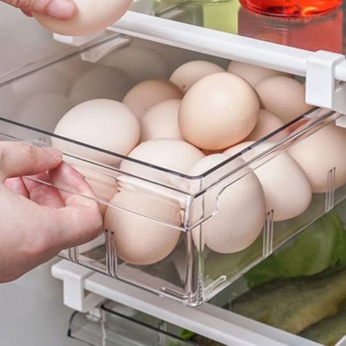 Fridge Drawer Organizer, Pull Out Shelf Storage Transparent Organizer, Large Capacity Transparent Fridge Storage Container Holder, for Egg, Fruit, Vegetable, Seafood, Meat(30.5x20x9.5cm) - Image 7