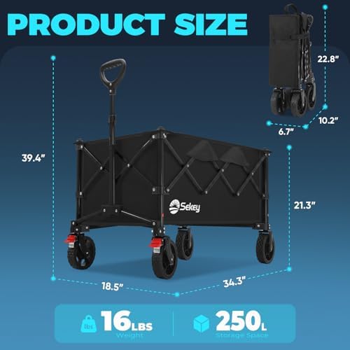 Sekey Collapsible Wagon, 300 lb Capacity, 29 in Cargo Bed, Compact Fold - Image 7
