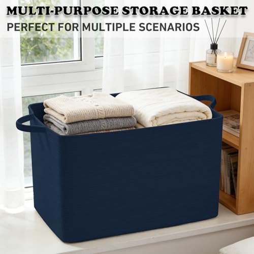 65L Large Laundry Basket with Handles,Woven Blanket Basket,Navy - Image 6