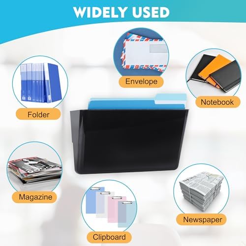 EASEPRES 3 Pack Black Plastic Single Pocket Hanging File Organizer, Wall Mount Paper Mails Magazines Holder, Mounted Folder Bins for Office School and Home, 12.99x4.13x7.48 inches - Image 6