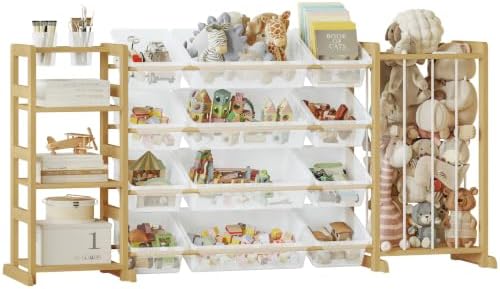 3-in-1 Montessori Toy Organizer with Bookshelf,12 Clear Bins &Plush Storage - Image 7