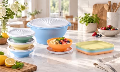 Tupperware Heritage Collection 17.25 cup Salad Bowl and Plate Set - Dreamy Pastel - Image 2