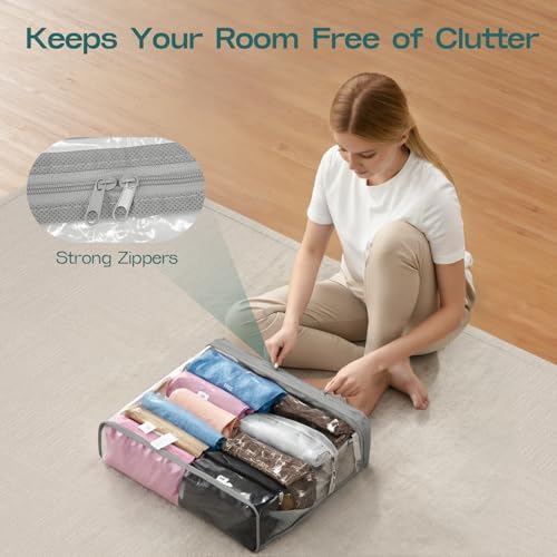 5 Pack Clear Storage Bags for Clothes, 22L Blanket Storage Bags, Under Bed Storage, Closet Organizers Bag, Upgraded Version Two-Way Zippers Design(Grey) - Image 6