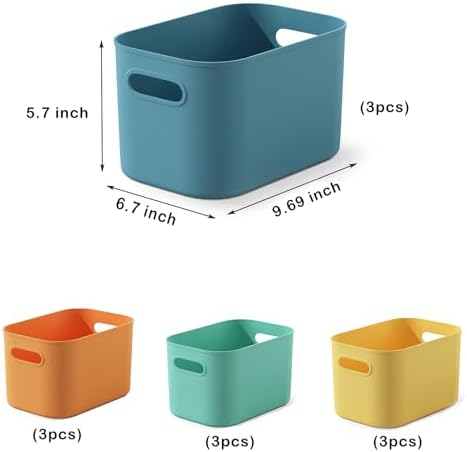 ORGIDOL 12 Pack Colorful Plastic Storage Bins, Storage Container for Organizing, Colored Storage Boxes with Handle for Shelves, Cute Organizer Bins for Craft, Snacks, Cabinet, 9.69x6.7x5.7 inch - Image 7