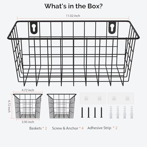 MaraFansie Hanging Kitchen Baskets Wire Storage Basket Adhesive and Screws Basket Over the Cabinet Door Organizer with Adhesive Strips and Screws Accessories, 2 Installations, 2 Pack - Image 7