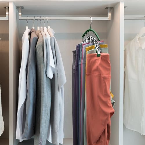 Legging Organizer for Closet, Metal Yoga Pants Hangers 4 Pack w/10 Clips Holds 40 Leggings, Space Saving Hanging Closet Organizer w/Rubber Coated Closet Organizers and Storage, Green - Image 6