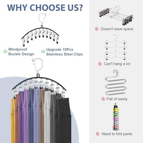 3 Pack Skirt Pants Hangers with Clips, Legging Organizer for Closet, Black - Image 6
