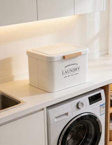 Dryer Sheet Holder with Hinged Lid, Wooden Handle & Large Capacity - Image 6