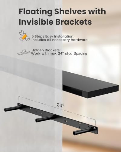 Amada 35.4" Floating Shelves for Wall Decor & Storage, Set of 3, Black - Image 7