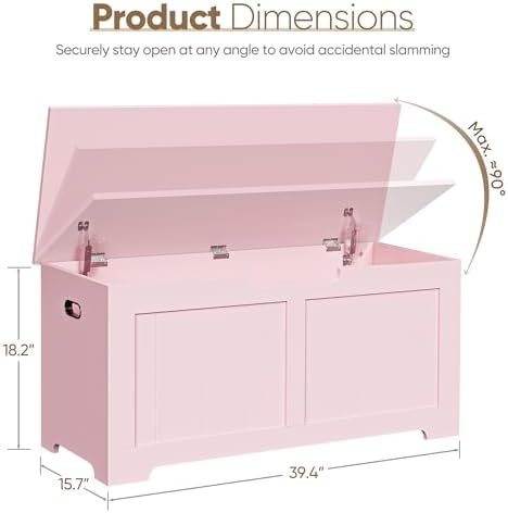 SUPER DEAL Storage Chest, 39 inches Chest Box Organizer with 2 Safety Hinges, Wooden Entryway Shoe Organizer Storage Bench, Pink - Image 6