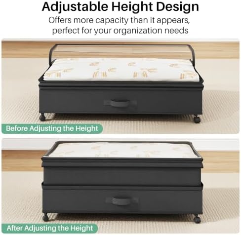 Kitstorack 2Pack Height-adjustable Under Bed Storage with Wheels, Under Bed Storage Containers,Under Bed Shoe Storage Organizer with Clear Window&Label, Suitable for Clothes Storage, Black - Image 6