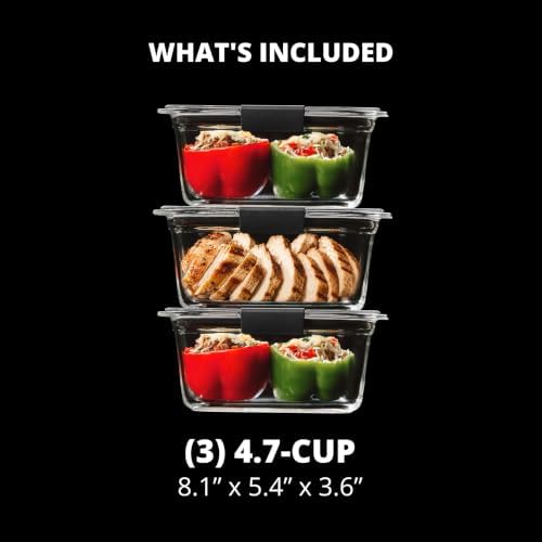 Rubbermaid Brilliance Glass Storage 4.7-Cup Food Containers with Lids Set of 3 Clear - Image 6