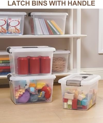 Citylife 4 Packs 6 QT Storage Bins with Lids Clear Plastic Bins with Grey Handle Stackable Storage Containers for Organizing - Image 6