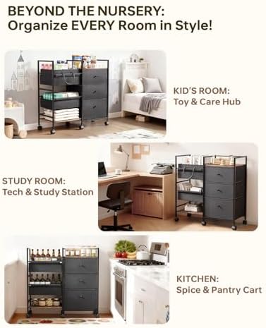 2in1 Baby Diaper Caddy Organizer and Storage Cart with Dividers and Drawers - Image 6