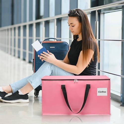 8 Pack Extra Large Heavy Duty Moving Bags with Reinforced Zipper & Wide Carrying Handles, Bright Red Large Capacity Storage Totes for Whole House Packing, Dorm Moves & Event Organization, Pink - Image 6