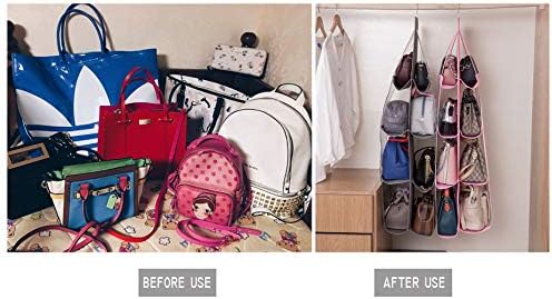 AARAINBOW 2 Packs Hanging Handbag Purse Organizer, Hanging Hand Bag Organizer Wardrobe Closet Purse Holder, 8 Pockets, 43.3L x 14.1W (B Gray Light Pink) - Image 7