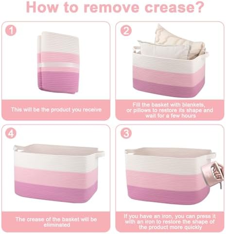 OIAHOMY Large Blanket Basket, 65L Cotton Rope Woven Laundry Basket, Toy Bin for Baby Room, Container for Blanket Storage in Living Room, 20''×16''×12'', Gradient Pink - Image 7