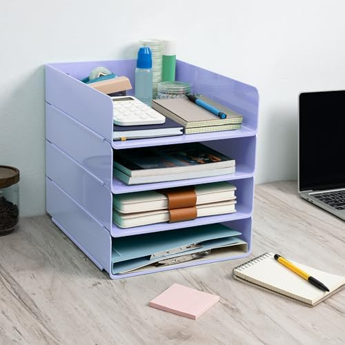 Tiawudi Desk Organizer, Office Organization and Storage, Plastic Letter Tray, Stackable File Organizer for Classroom, Home, Documents, Notes, Folders, Books and Pens, 4 Tier - Image 6