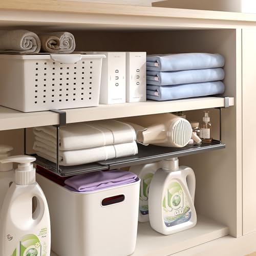 Expandable Under Cabinet Shelf, Extendable Under Shelf Storage with 0.94 Inches Thick Clips for Shoe Rack, Pantry Cabinet, Laundry Room. (Black, 1 Pack, Interior: 6" H x 8.26" D) - Image 6