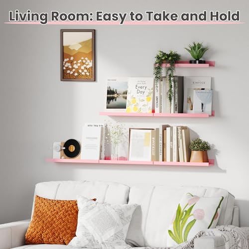 upsimples Floating Shelves for Wall Decor and Storage, Pink, 6Pcs 15.7'' - Image 6