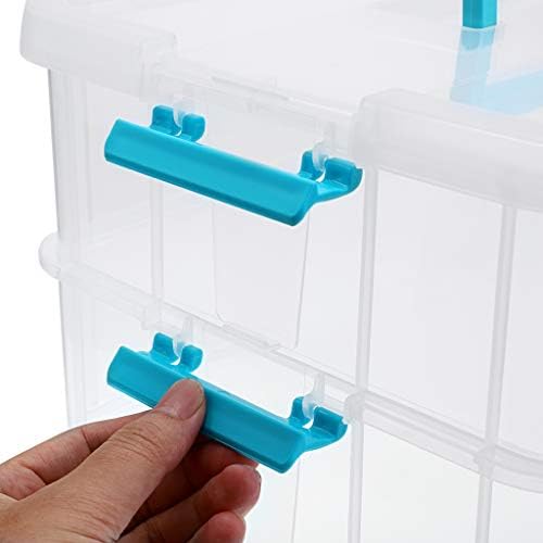 BTSKY 2 Layer Stack & Carry Box, Plastic Multipurpose Portable Storage Container Box Handled Organizer Storage Box for Organizing Stationery, Sewing, Art Craft, Jewelry and Beauty Supplies Blue - Image 6