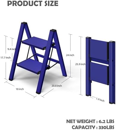 Taranta 2 Step Stool Foldable,Aluminum Step Ladder-Blue - Image 6
