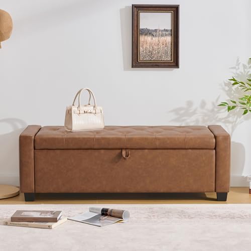 Huatean Home 48" Ottoman with Storage, Brown Storage Ottoman Bench - Image 6