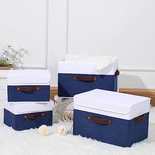 ANMINY Fabric Storage Box Bins with Lids, Blue White, 15"x10"x10", 2 Pack - Image 7