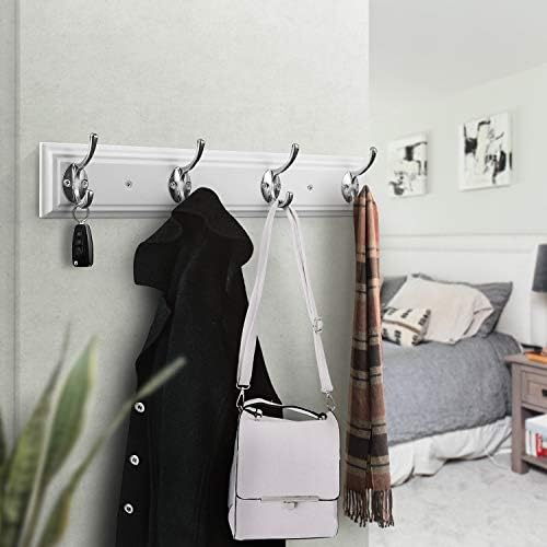 Coat Rack Wall Mounted White, 17" Wooden Modern Wall Coat Hanger with 4 Hooks, Heavy Duty Zinc Alloy Wall Hook Rack for Hanging Coats, Keys, Bags, Great Touch for Bedroom Bathroom Kitchen - Image 7