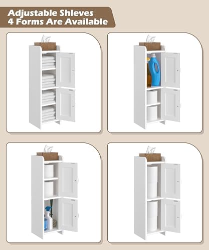 Akxomel Small Bathroom Cabinet Narrow Toilet Paper Organizer White - Image 6