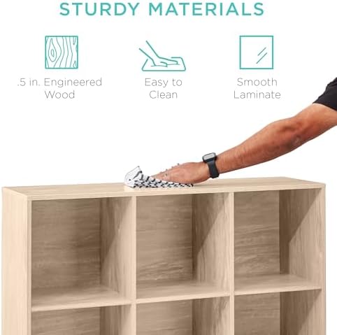 Best Choice Products 9-Cube Storage Organizer, 13.5in Shelf Opening, Bookcase, Display Shelf, Customizable w/ 3 Removable Back Panels – Light Oak - Image 6