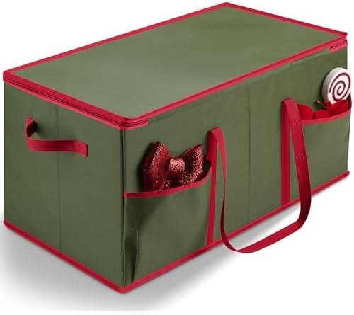 Christmas Ornament Storage - Stores up to 128 Holiday Ornaments, Adjustable Dividers, Zippered Top, Two Handles. Attractive Storage Box Keeps Holiday Decorations Clean and Dry for Next Season (Green) - Image 4