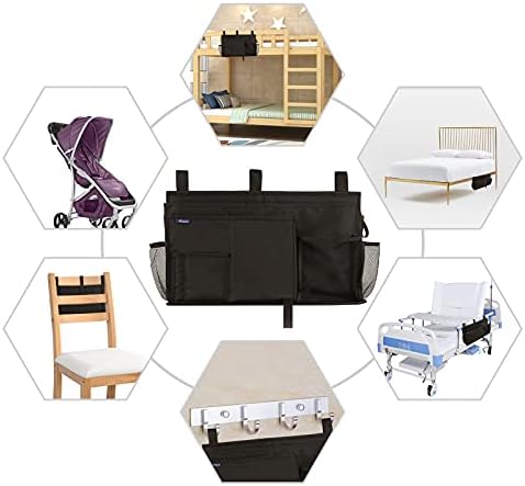 Surblue Caddy Hanging Organizer Bedside Storage Bag for Bunk and Hospital Beds, Black, L - Image 6