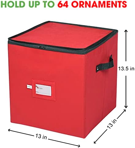 Christmas Ornament Storage Box, 4 Individual Trays Xmas Storage Container, Fits 64 Ornaments Decoration Balls, Constructed of Durable Polyester Material (Red) - Image 6