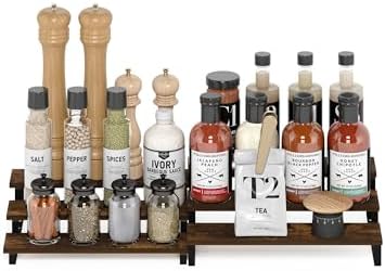 Furinno RAVEL Kitchen Countertop Organizer Set of 2, 3-Tier Counter Shelves, Kitchen Storage, Expandable, Spice Rack, for Pantry, Coffee Bar, Amber Pine - Image 6