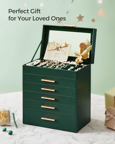 SONGMICS Jewelry Box Organizer, 6-Layer Storage with 5 Drawers, Glass Lid - Image 7