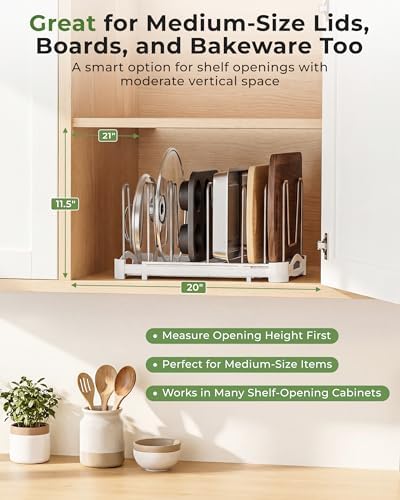 EVERIE Adjustable Cabinet Organizer for Pot Lids, Bakeware, Cookie Sheets & Cutting Boards, Upright Storage Rack for Kitchen Cabinet, Stable Dividers, 9.7" Deep, 12.6" to 21.5" Wide, Pack of 2 - Image 6