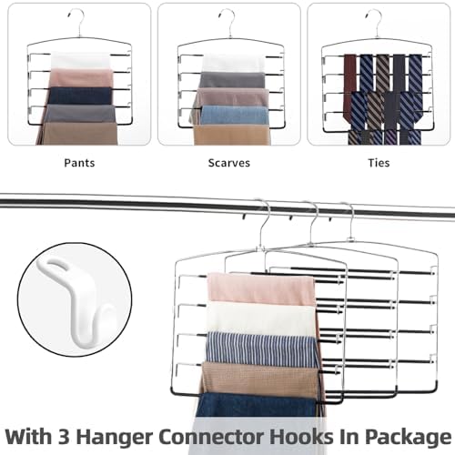 FeeraHozer Pants Hangers Non Slip 3 Pack Space Saving Hangers Multi-Layer Swing Arm Pants Hanger Stainless Steel Space Saver Hanger Closet Storage Organizer for Jeans Trouser Slacks Clothes (Black) - Image 6