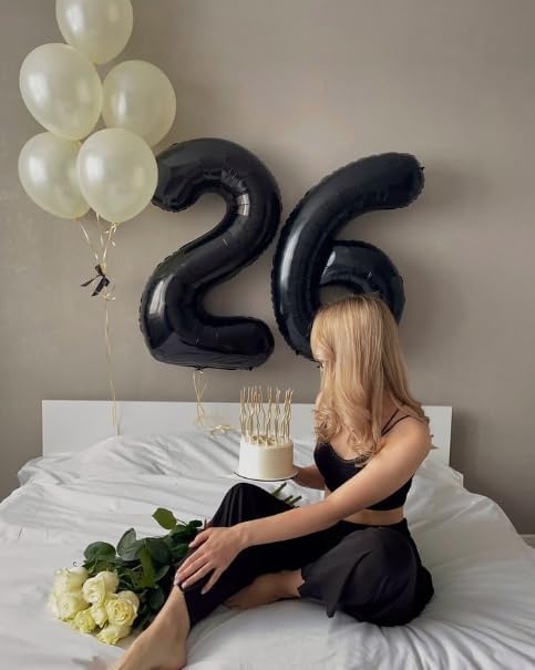 40 Inch Black Mylar Foil Number 26 Birthday Balloon, 26 Boy Girl Party Decorations Supplies, Big Helium Balloons Numbers for 26 62 Men Women Anniversary