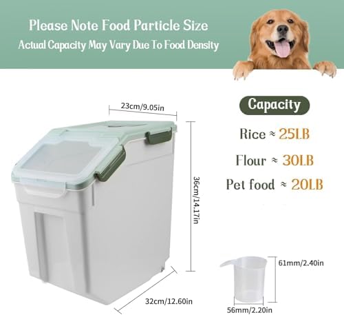 25LB Large Flour Storage Container Bin,Green Airtight Plastic with Wheels Seal Locking Lid Dispenser Organizer Storage Bin with Measuring Cup & Scoop for Flour, Rice, Grain,Set of 4 - Image 7