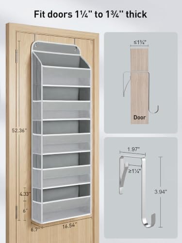 Yecaye Over the Door Organizer, Stuffed Animal Storage, Bathroom Organizers and Storage for Nursery Newborn Baby Essentials Stuff Dorm Room, Widen by 7cm, Deepen by 3cm, Grey 5 Tier Extra-Large - Image 7
