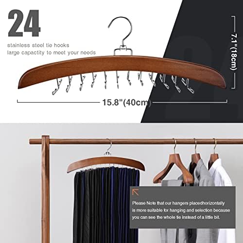 Tie Rack 2Pcs Tie Racks for Men Closet 24 Hooks, Wooden Tie Organizer with Upgraded 360°Rotating, Scarves Accessories Closet Organizer for Bras,Tank Tops,Camisoles etc.Walnut… - Image 7