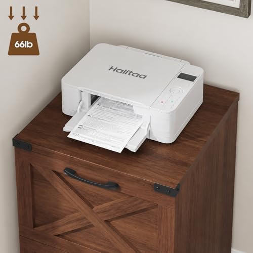 Halitaa Farmhouse 2 Drawer Small File Cabinet with Wheels, Walnut - Image 6