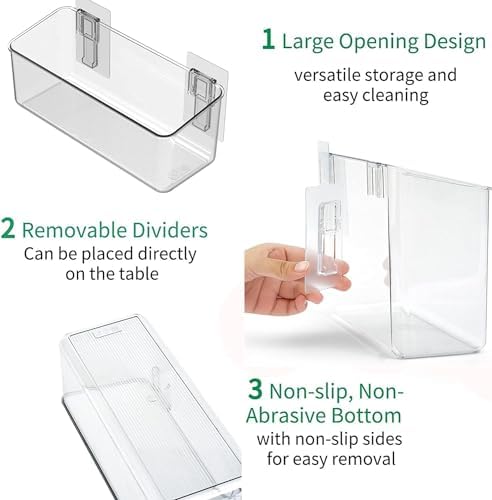 vacane 4 Pack Plastic Over Cabinet Door Organizer, Adhesive Mount Storage Organizer Container Makeup Organizer Hanging Basket Bins for Craft Room, Pantry, Office, Space Saving Holder for Kitchen Bags - Image 6