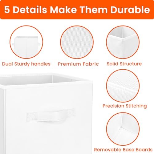Criusia Storage Cubes, 11 Inch Cube Storage Bins for Shelves Closet Nursery Bedroom - 10 Pack Collapsible Baskets with Handles - Fabric Bins for Organizing Magazines Clothes Blanket Toys (White) - Image 6